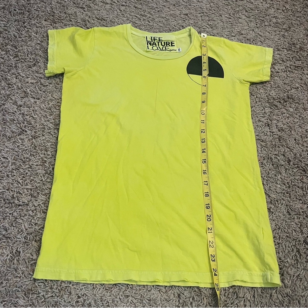 FREECITY Golden Line Short-Sleeve Tee in Yellow Green Sz XS Rare Distressed - Picture 13 of 16